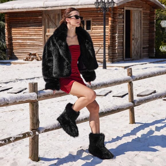 Black Faux Fur Boots - Picture 3 of 6